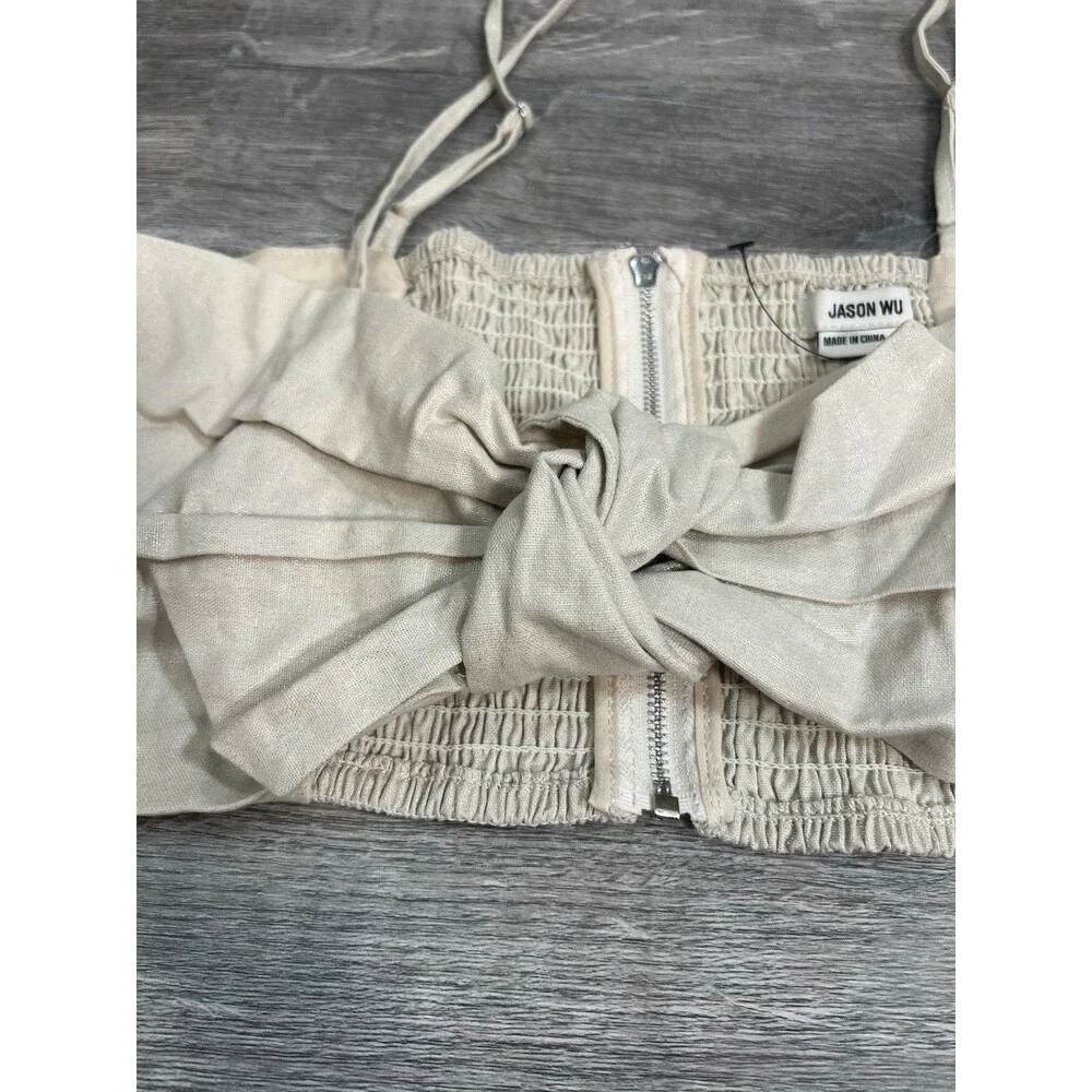 Jason‎ Wu Women’s Beige Crop Bow Top Beige Size medium NWT Designer Luxury Boho - Picture 3 of 9